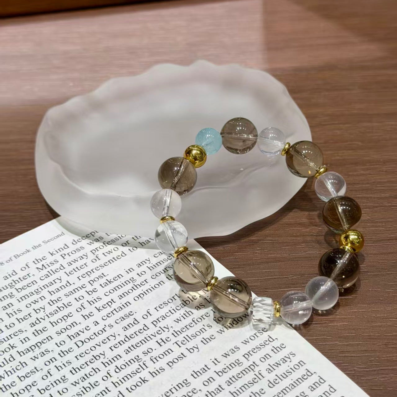 Natural Smoky Quartz & Aquamarine Mixed Healing Crystal Bracelet