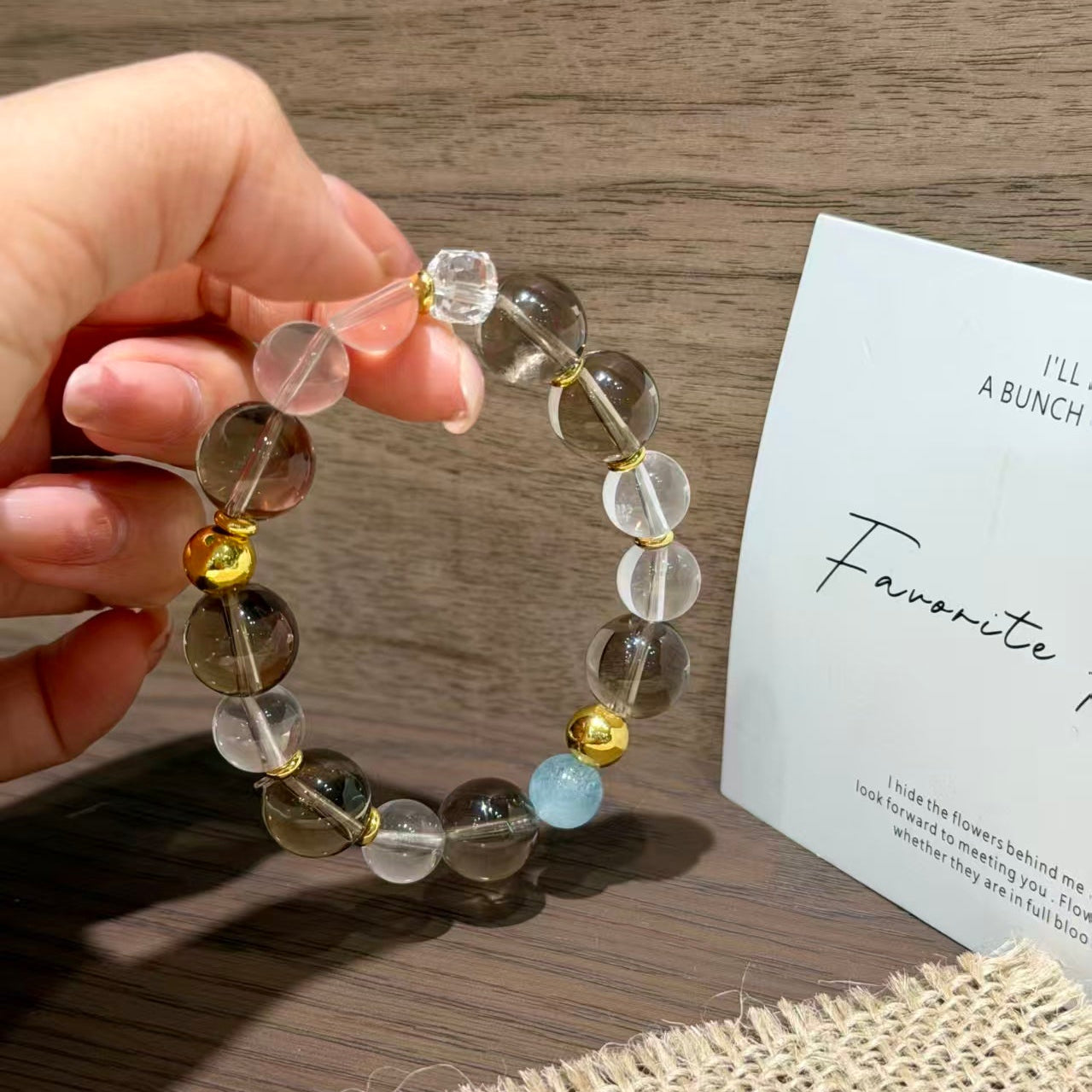 Natural Smoky Quartz & Aquamarine Mixed Healing Crystal Bracelet