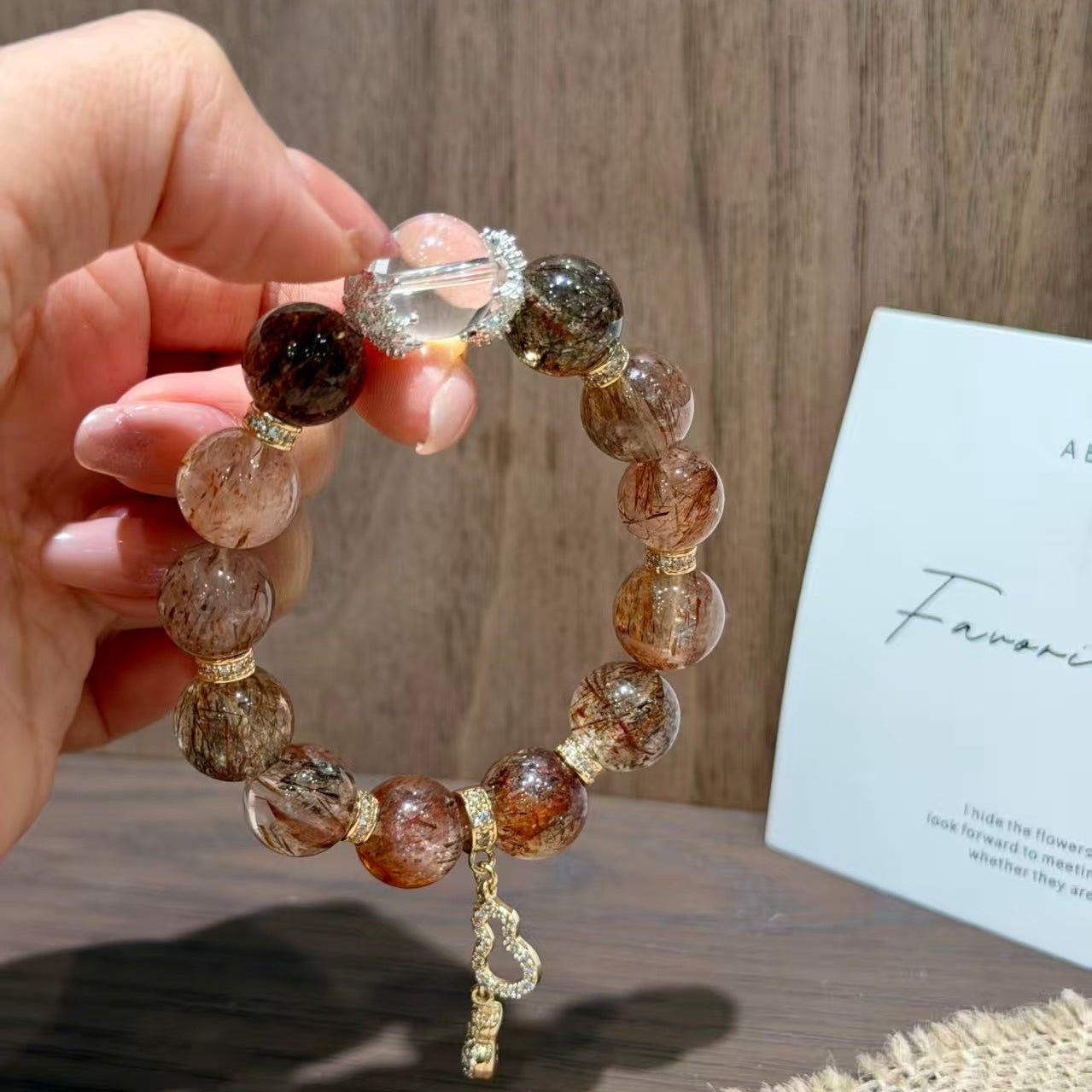 Natural Black Gold Super Seven & Clear Quartz Charm Bracelet