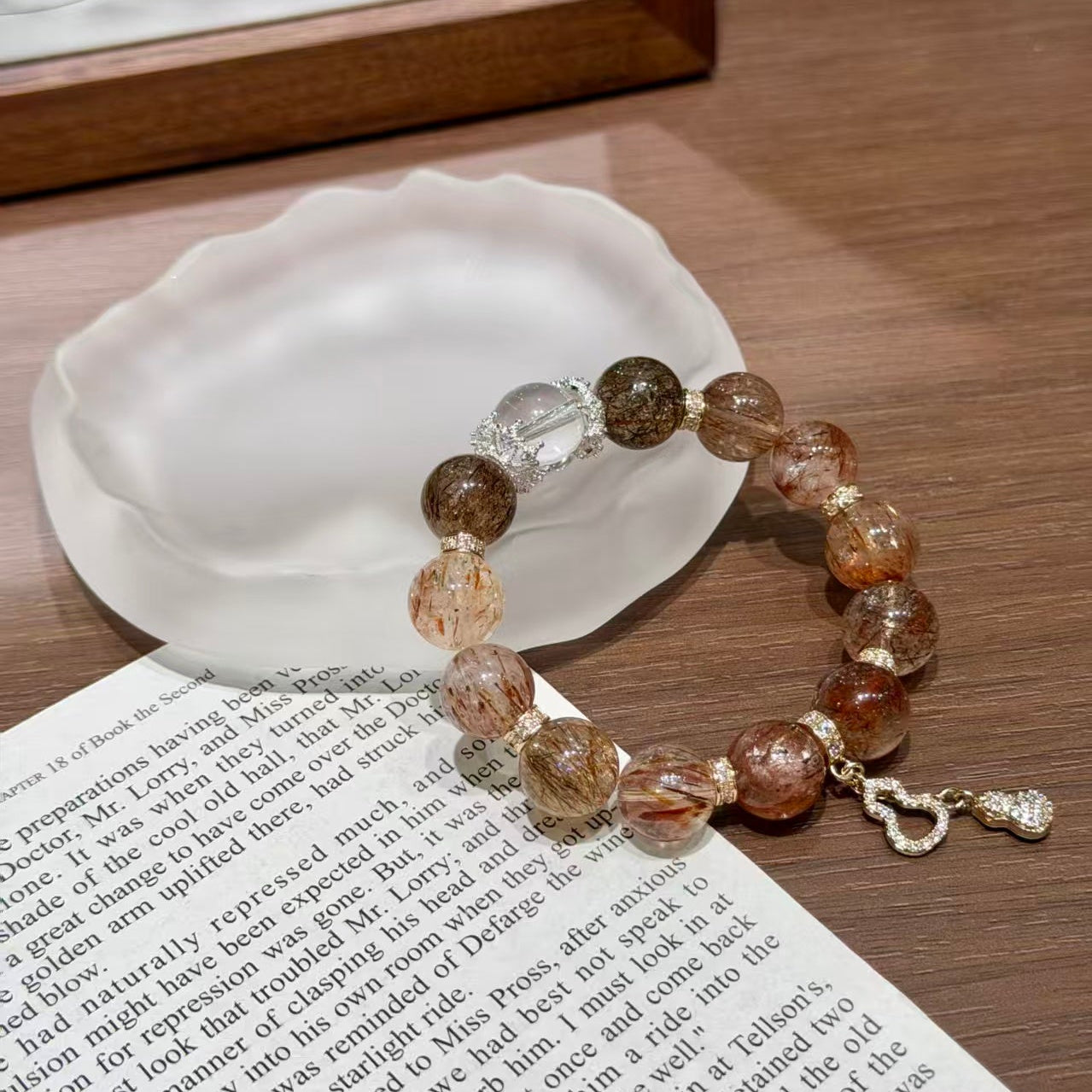 Natural Black Gold Super Seven & Clear Quartz Charm Bracelet