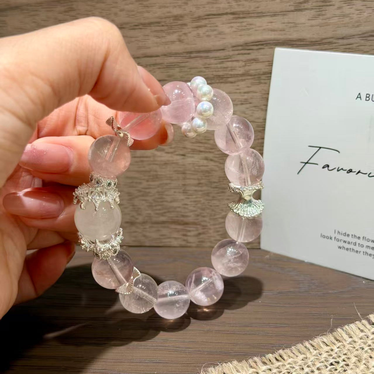 Natural Rose Quartz & White Phantom Healing Crystal Bracelet