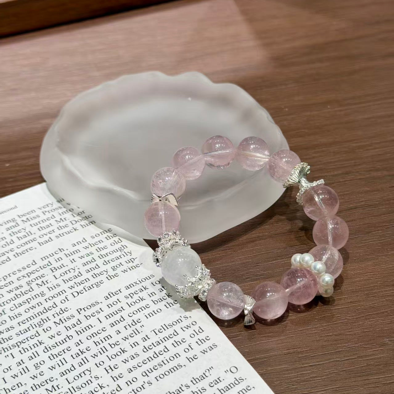 Natural Rose Quartz & White Phantom Healing Crystal Bracelet
