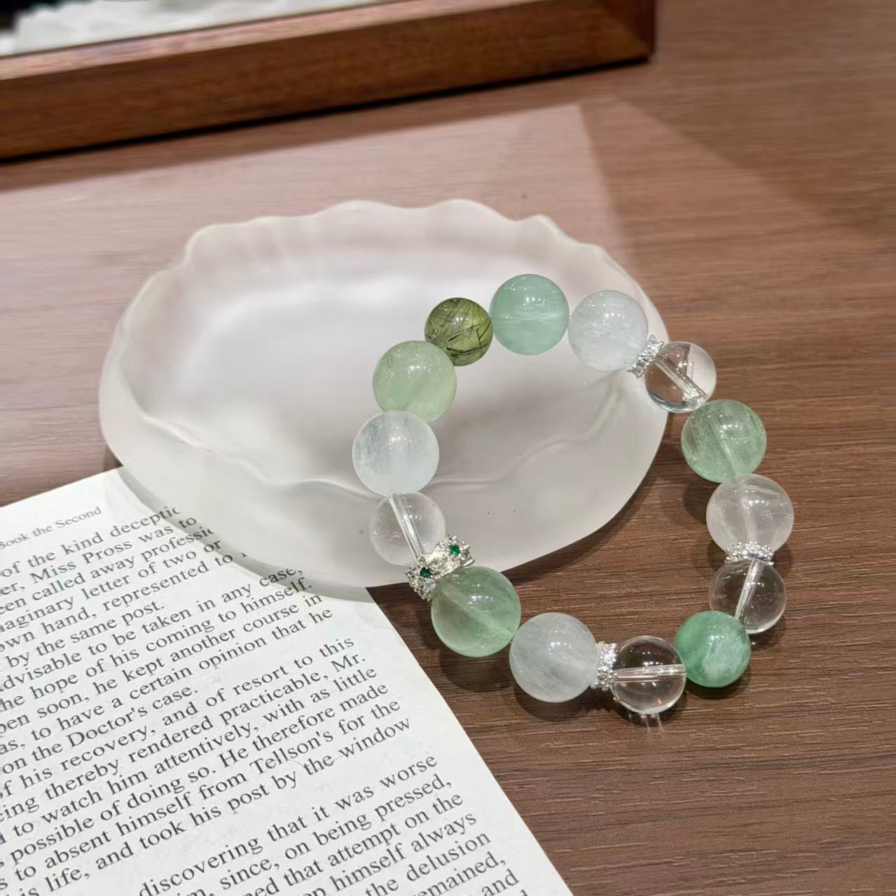 Natural Green Fluorite & Clear Quartz Clarity Crystal Bracelet