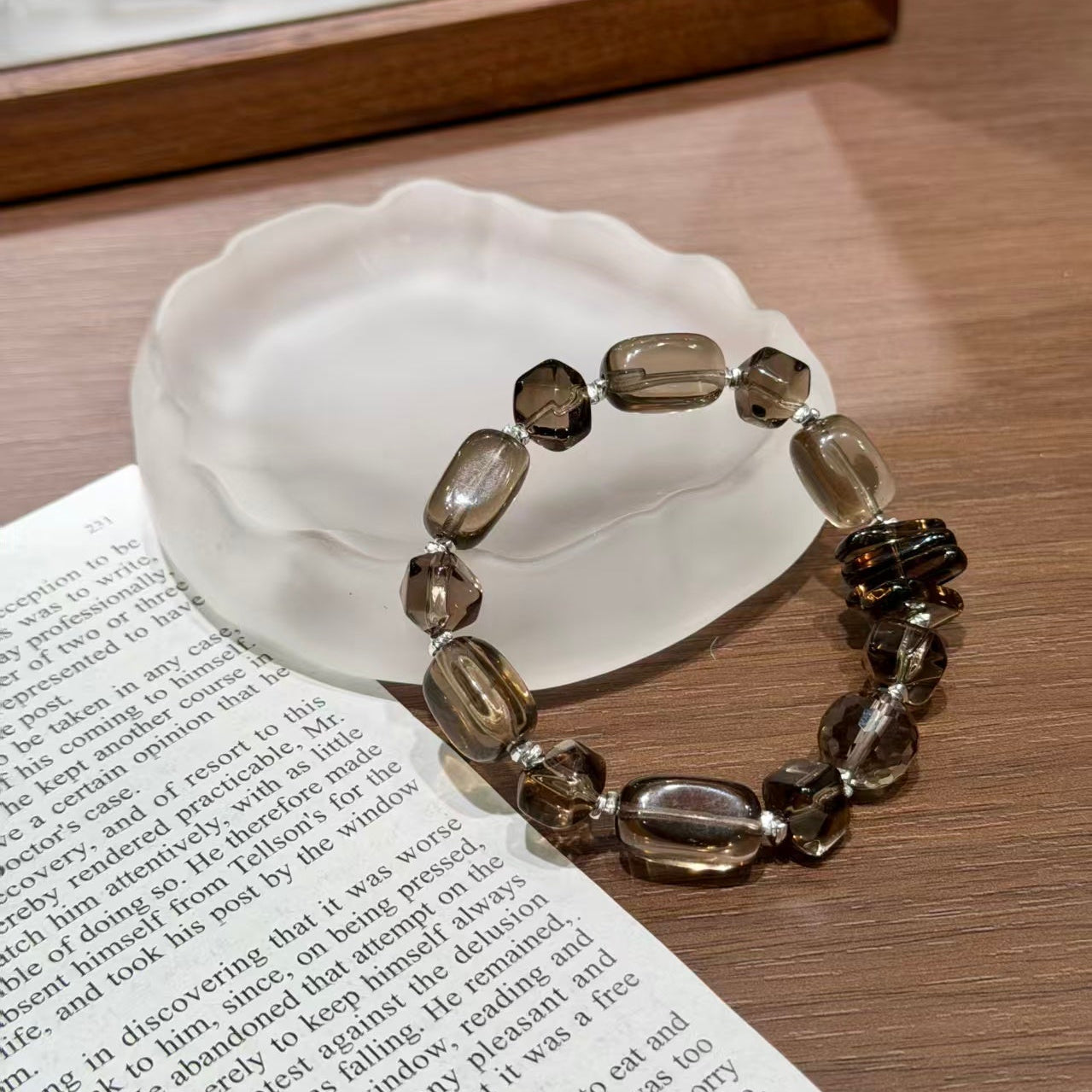 Natural Freeform Faceted Smoky Quartz Grounding Crystal Bracelet