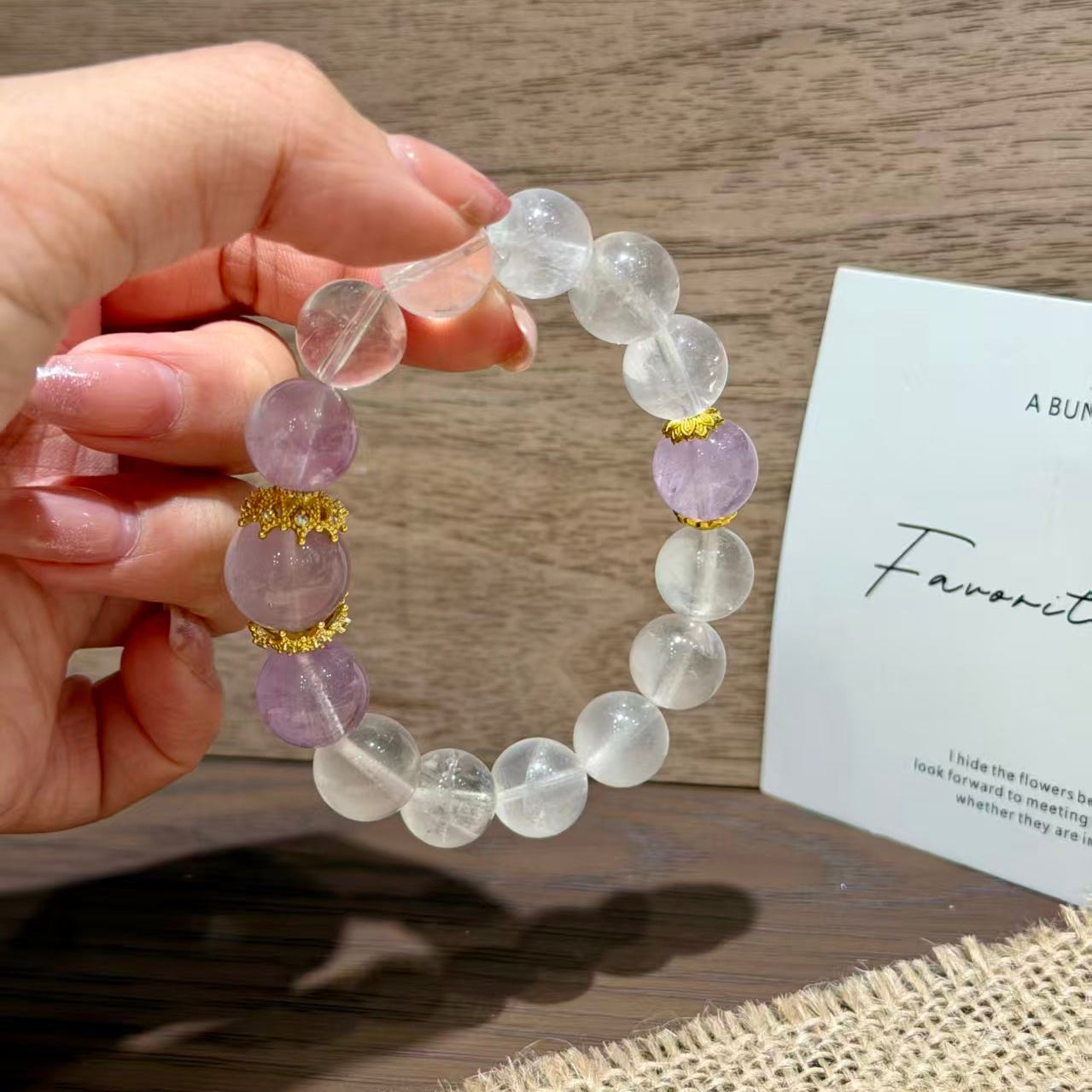 White Phantom Quartz & Lavender Amethyst Crown Crystal Bracelet