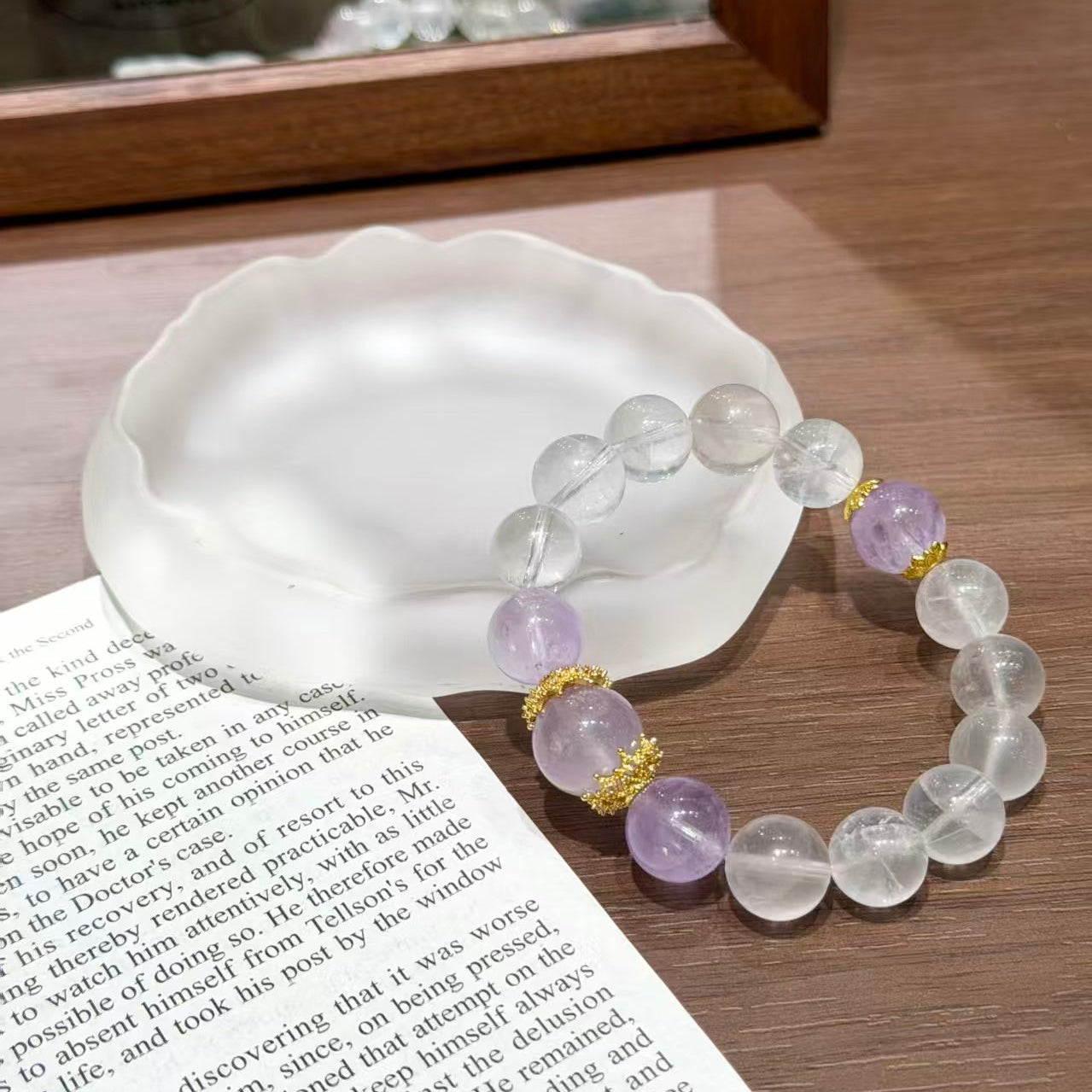 White Phantom Quartz & Lavender Amethyst Crown Crystal Bracelet