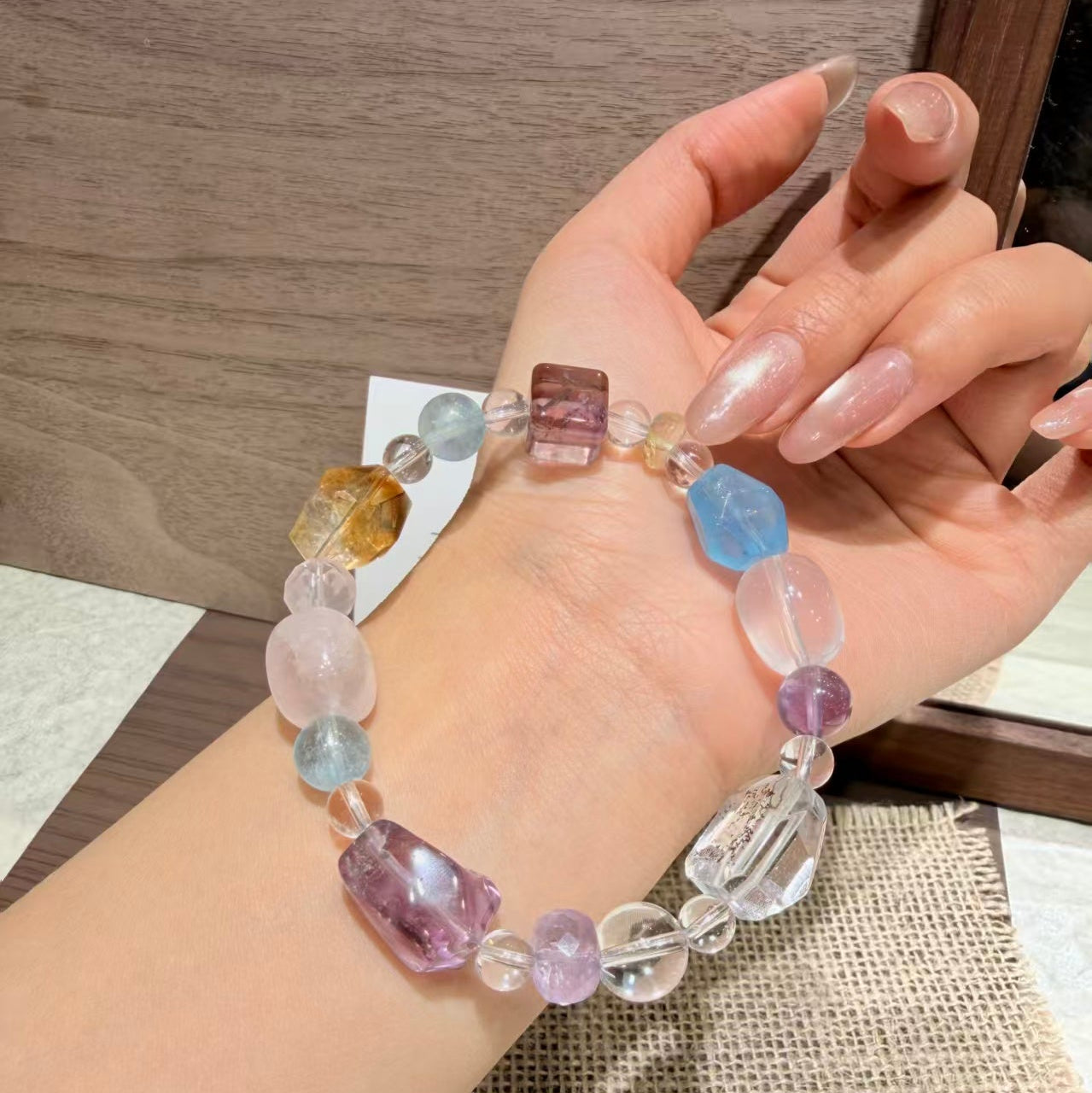 Natural Pastel Multi-Gemstone Freeform Healing Aura Crystal Bracelet