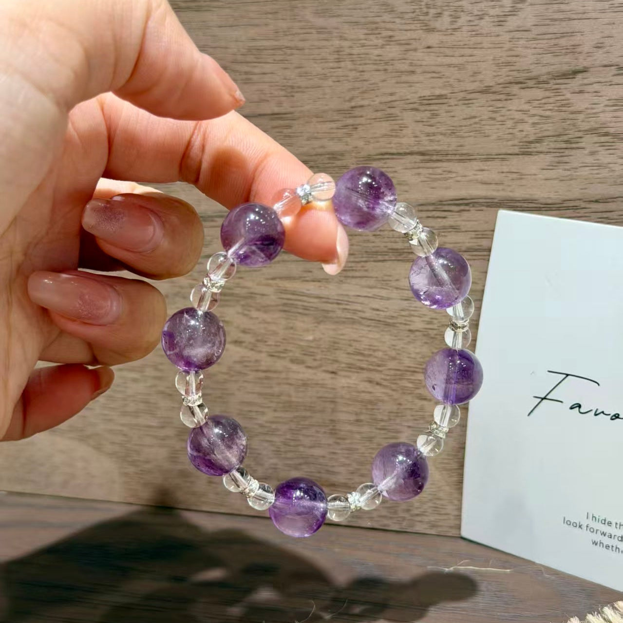 Natural Amethyst & Clear Quartz Calming Crystal Bracelet