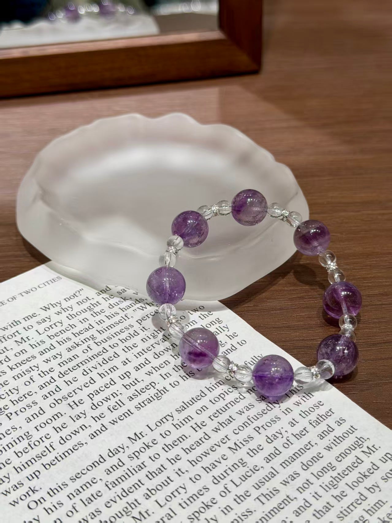 Natural Amethyst & Clear Quartz Calming Crystal Bracelet