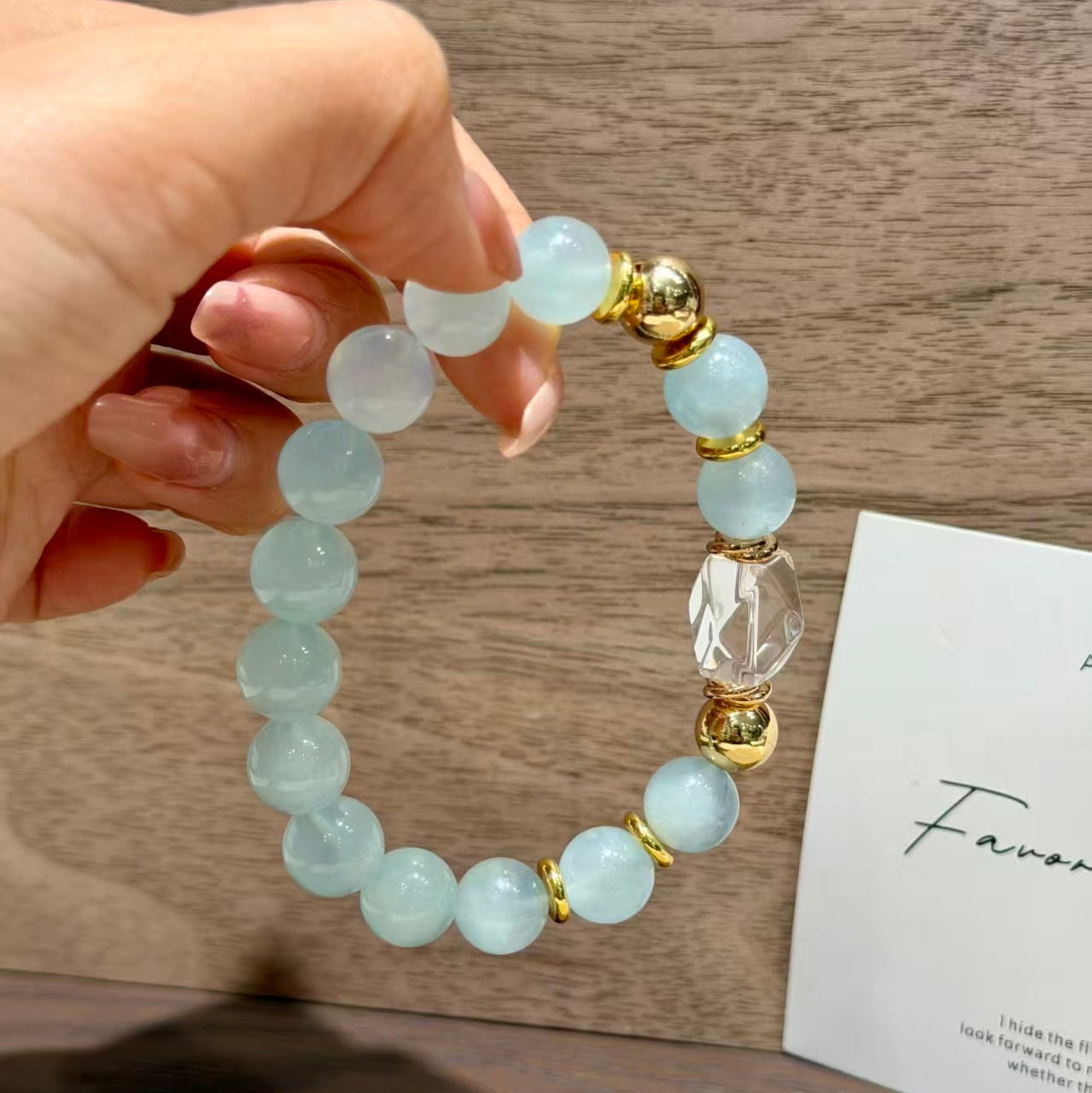 Natural Aquamarine & Freeform Clear Quartz Calming Ocean Crystal Bracelet