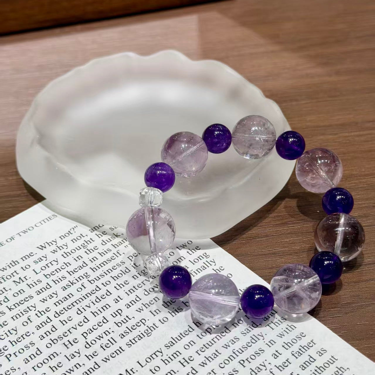 Brazilian & Uruguayan Amethyst Clear Quartz Calming Statement Bracelet