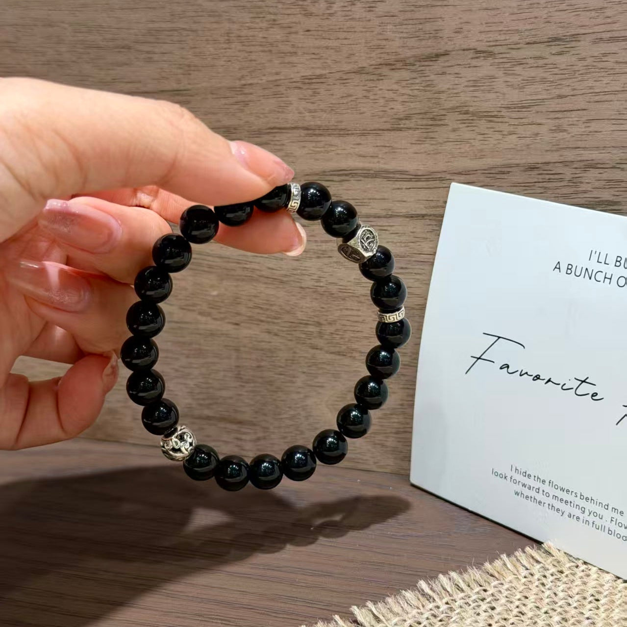 Natural Black Obsidian Vintage Silver Protection Crystal Bracelet