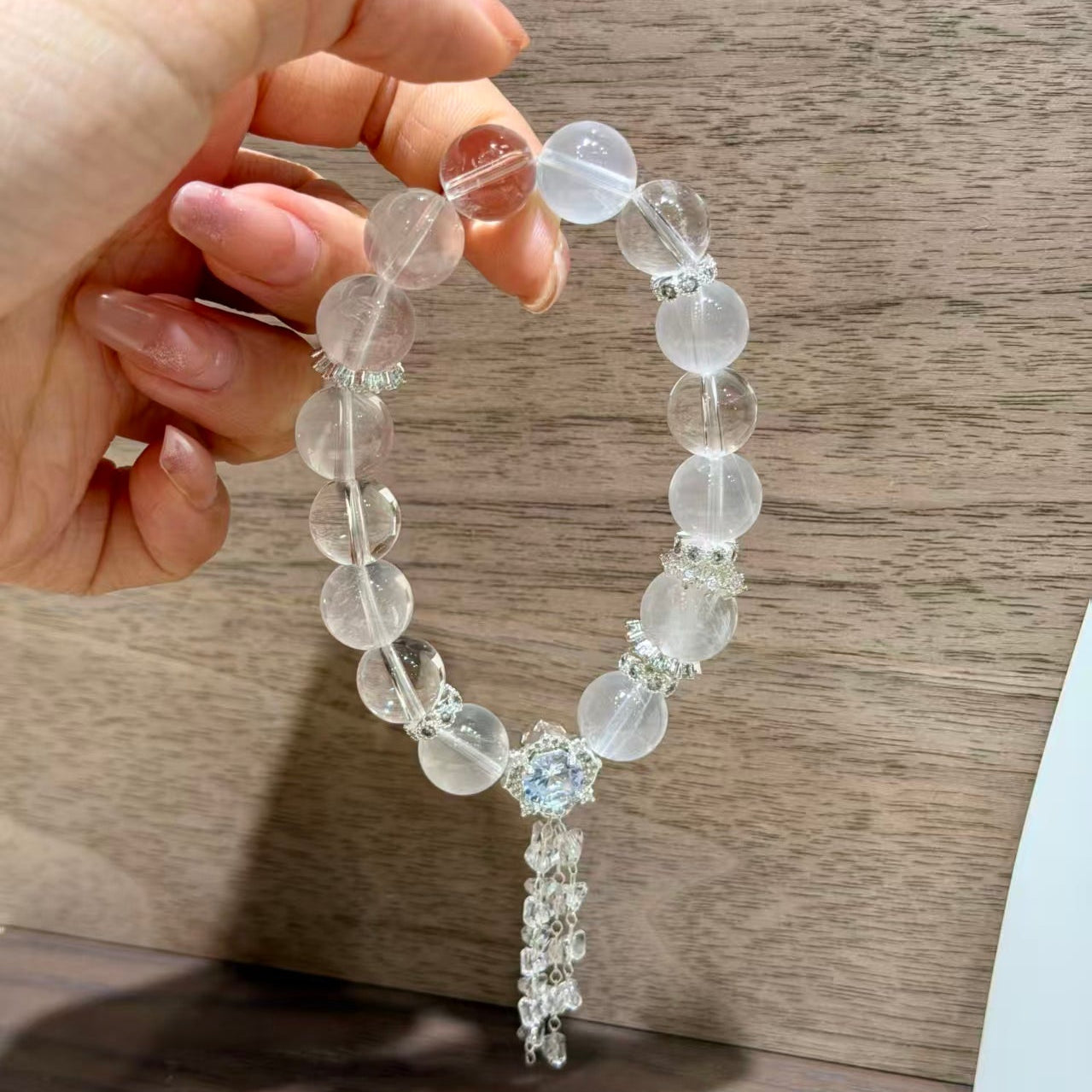 Natural Clear & Milky Quartz Fairy Tassel Charm Crystal Bracelet