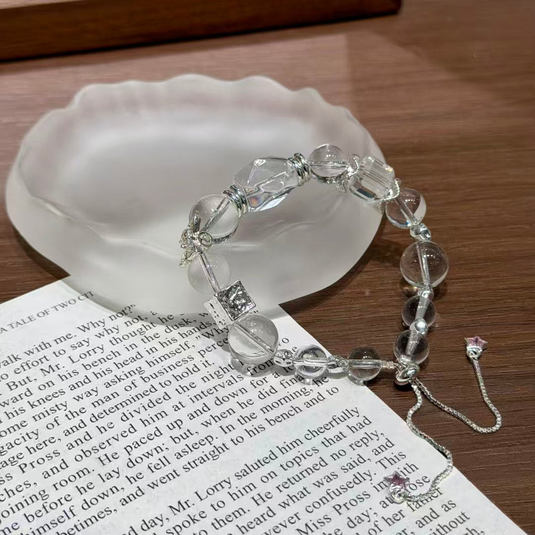 Natural Clear Quartz Freeform Mixed Bead Adjustable Slider Bracelet