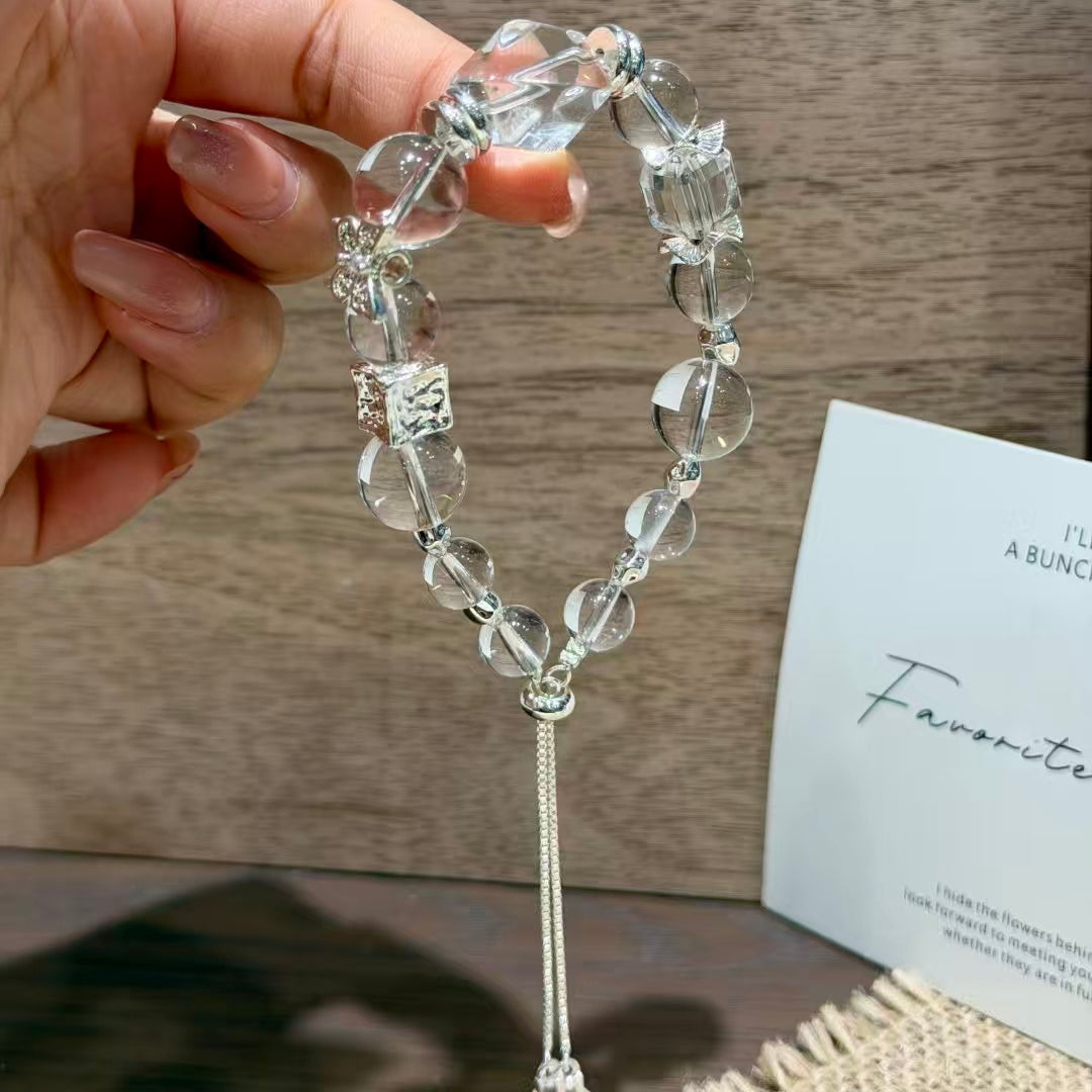 Natural Clear Quartz Freeform Mixed Bead Adjustable Slider Bracelet