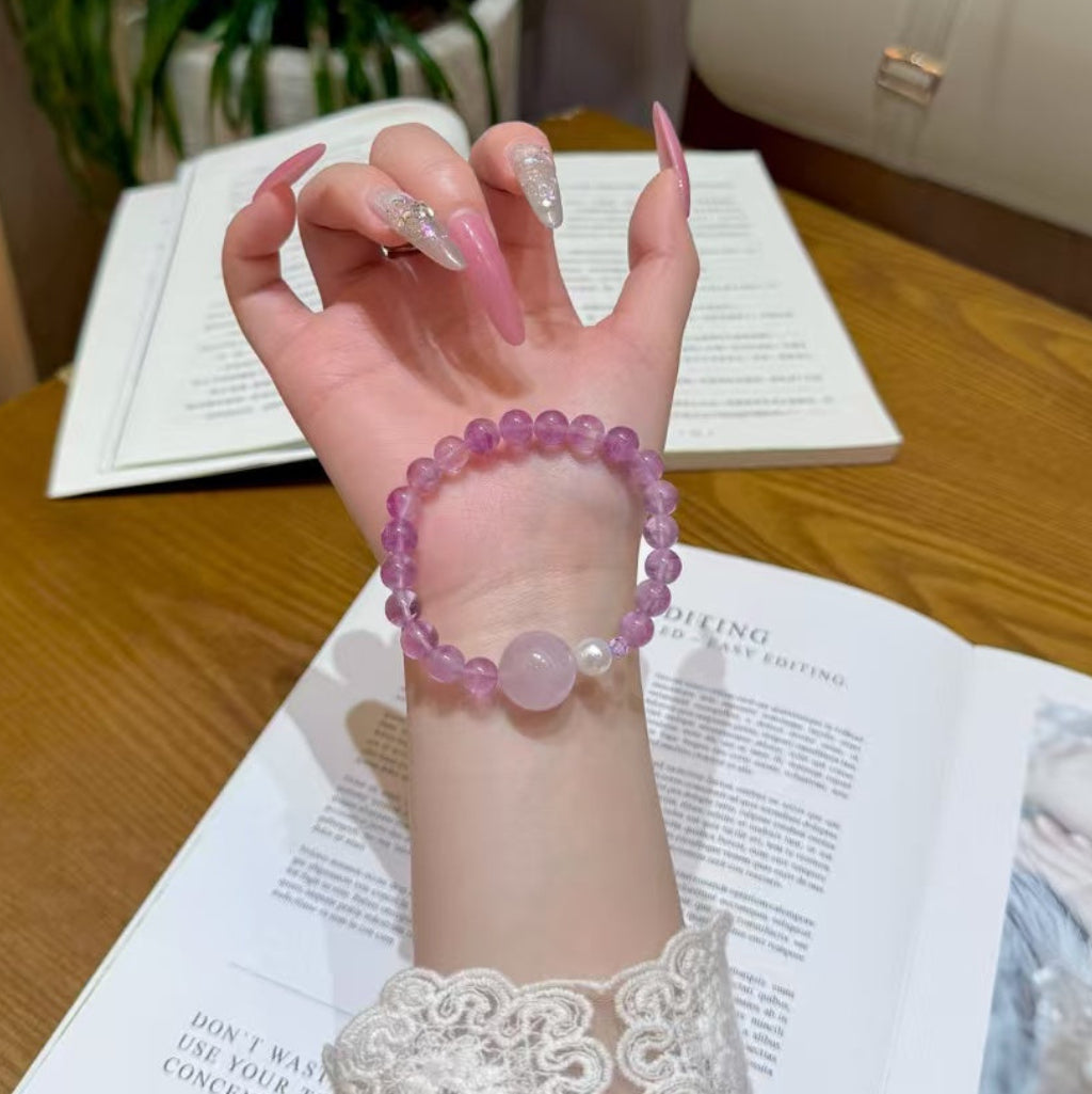 Natural Amethyst & Rose Quartz Calming Love Crystal Bracelet