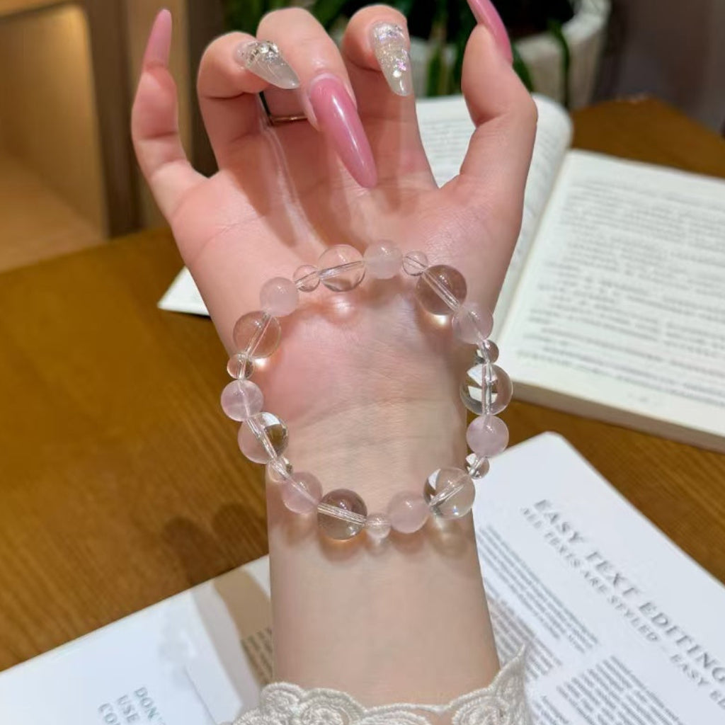 Natural Rose & Clear Quartz Amplified Love Crystal Bracelet