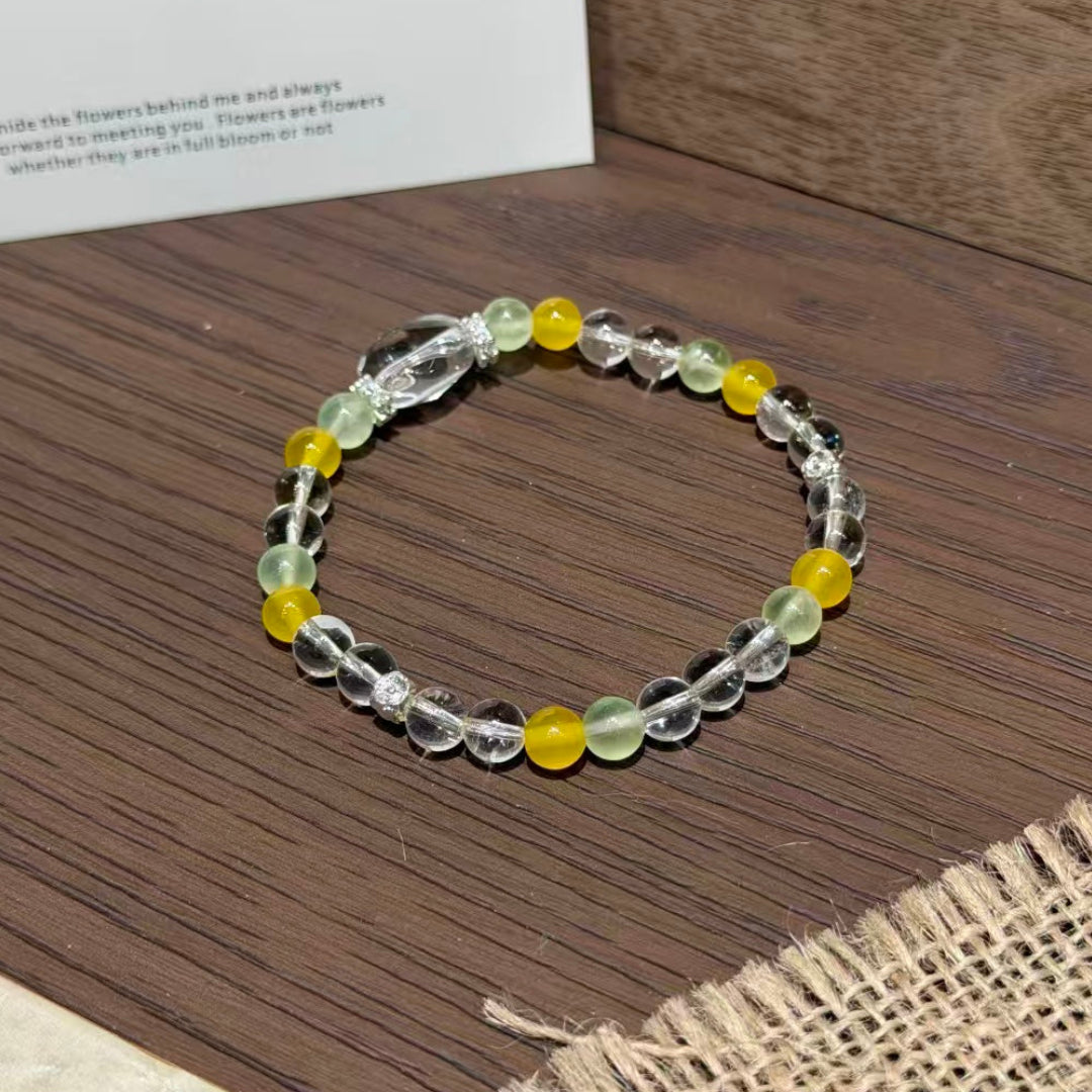 Natural Prehnite & Yellow Agate Joyful Healing Crystal Bracelet