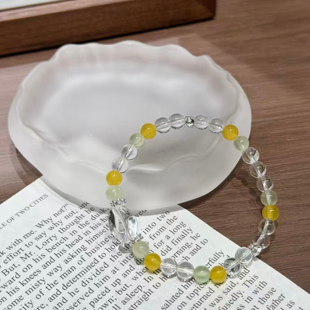 Natural Prehnite & Yellow Agate Joyful Healing Crystal Bracelet