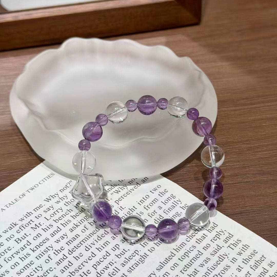 Natural Amethyst & Clear Quartz Celestial Star Crystal Bracelet