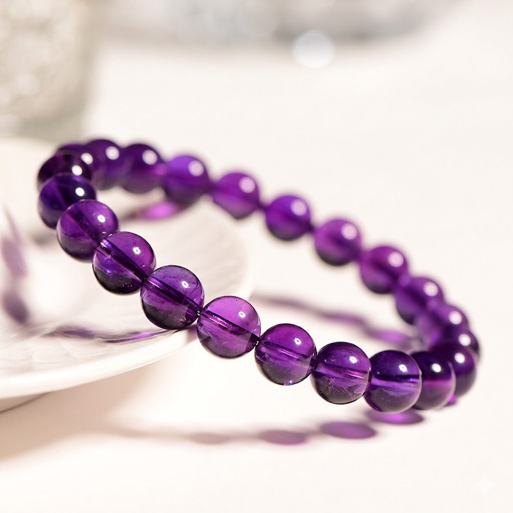 Natural Uruguayan Amethyst Deep Calming Crystal Bracelet