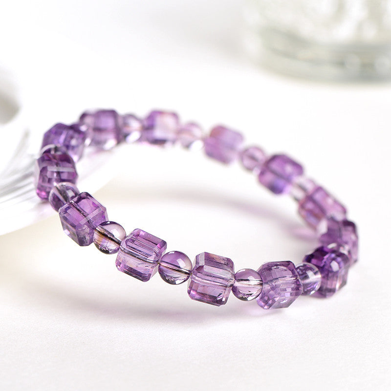 Natural Amethyst Faceted Cube Calming Geometric Crystal Bracelet