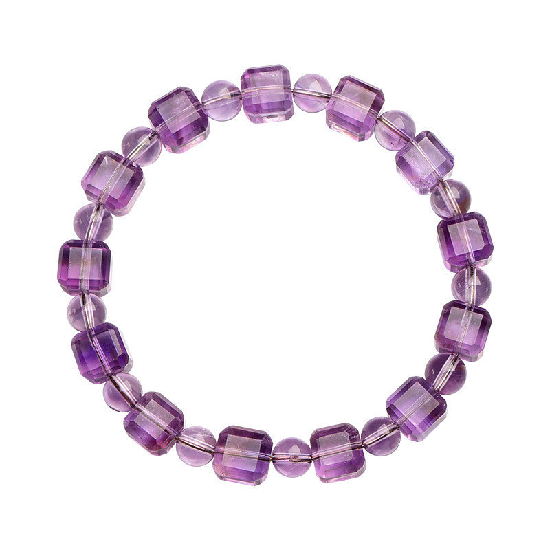 Natural Amethyst Faceted Cube Calming Geometric Crystal Bracelet